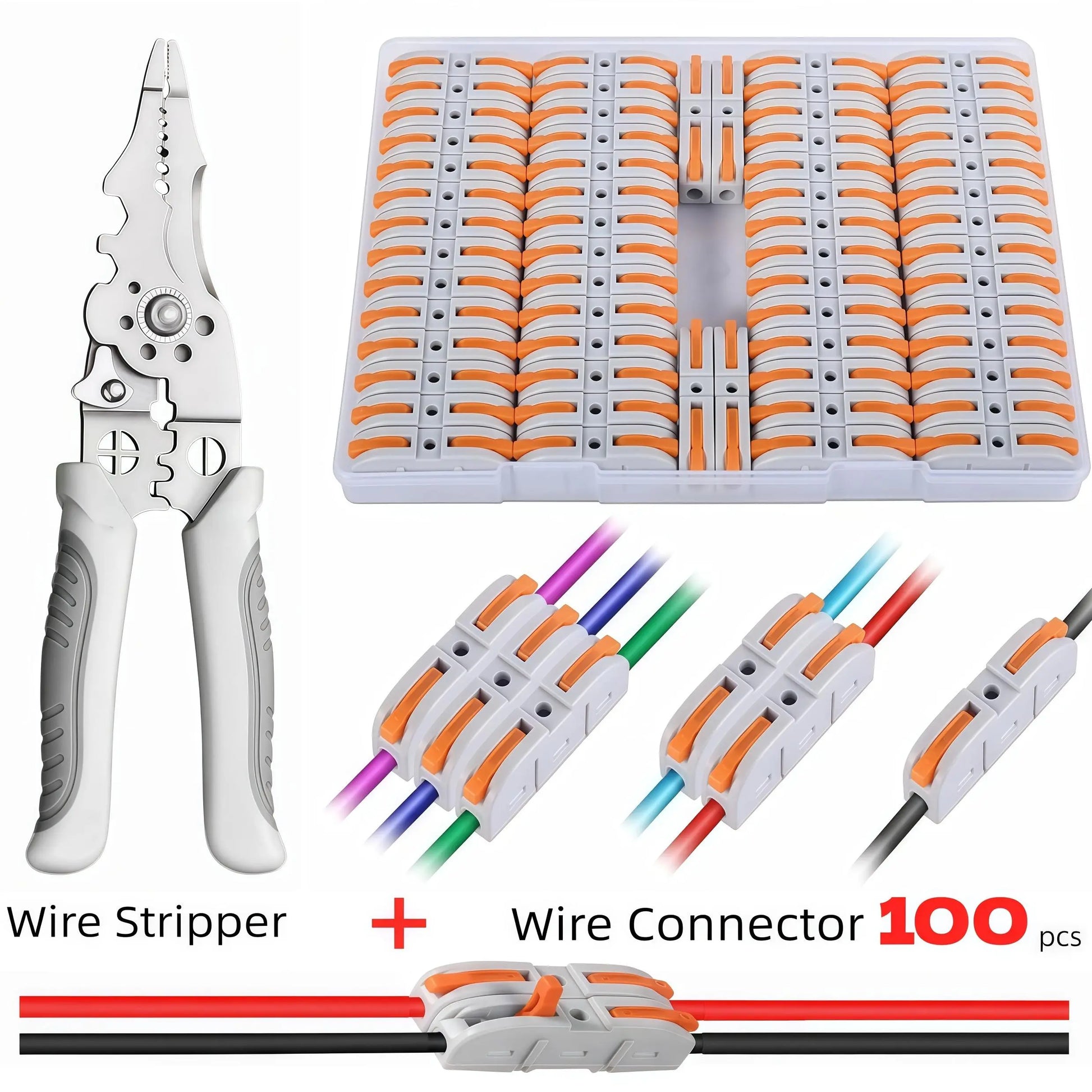 Professional Wire Connection Assortment Kit with Wire Stripper and 50-100 Lever Connectors for 28-12 AWG Wires - Safe and Reliable for Home, Office, and Factory Use, Featuring Durable Connectors and Quick Snap Technology, Includes Butt Splice and Heat Shr
