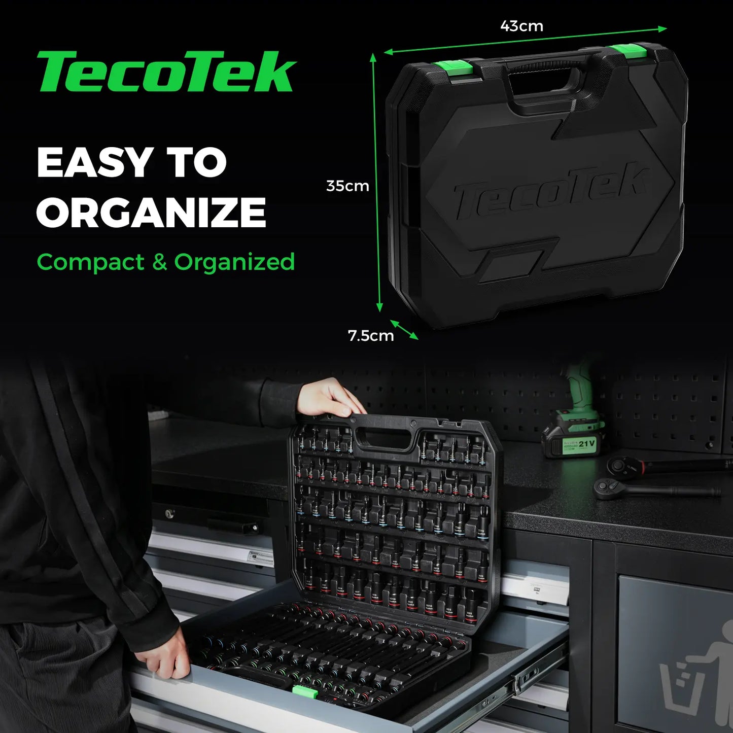 Tecotek 105-Piece Master Allen and Torx Bit Socket Set, Hex and Tamper Proof Torx/E-Torx Bit Set, 1/4", 3/8", and 1/2" Drive, Made from CR-V and S2 Steel, Includes E4 - E24 and TT6-TT70, with Socket/Drill Adapter