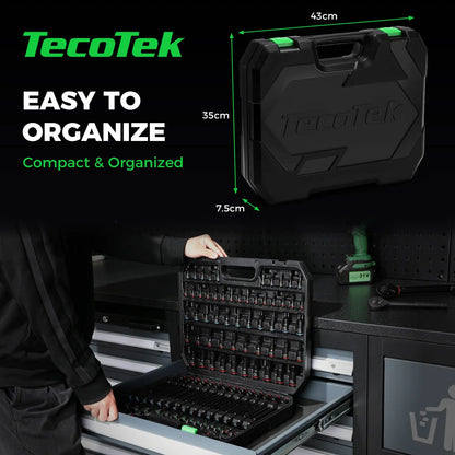 Tecotek 105-Piece Master Allen and Torx Bit Socket Set, Hex and Tamper Proof Torx/E-Torx Bit Set, 1/4", 3/8", and 1/2" Drive, Made from CR-V and S2 Steel, Includes E4 - E24 and TT6-TT70, with Socket/Drill Adapter