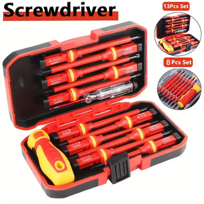 Professional Insulated Screwdriver Set with Durable Handles and Magnetic Tips, Compact Storage for Electrician Tools, High-Quality Electrical Maintenance Kit