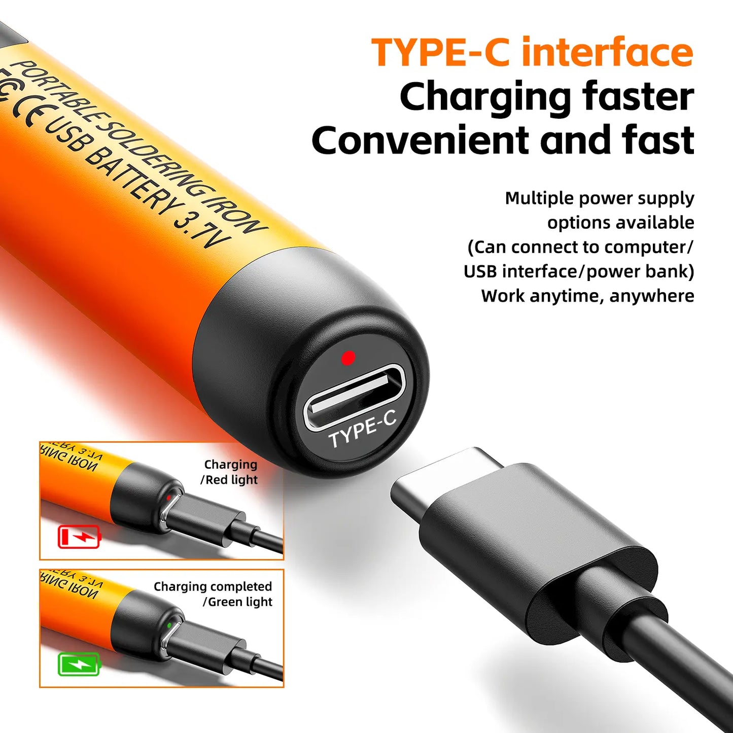 Dual-Use USB and Battery Soldering Iron with Adjustable 3-Speed Temperature and Digital Display, Complete with 3 Soldering Tips