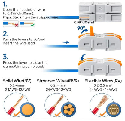 Professional Wire Connection Assortment Kit with Wire Stripper and 50-100 Lever Connectors for 28-12 AWG Wires - Safe and Reliable for Home, Office, and Factory Use, Featuring Durable Connectors and Quick Snap Technology, Includes Butt Splice and Heat Shr