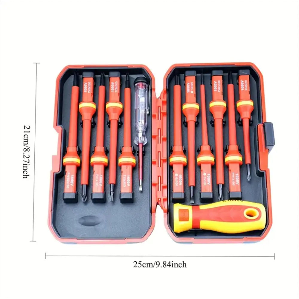 Professional Insulated Screwdriver Set with Durable Handles and Magnetic Tips, Compact Storage for Electrician Tools, High-Quality Electrical Maintenance Kit