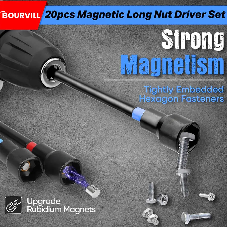 23-Piece Magnetic Nut Driver Set with 6-Inch Nut Drivers for Impact Drills, Includes SAE & Metric 1/4-Inch Hex Shank Bits, Power Screwdriver Bits (PH1/PH2/SL5/T20), and Storage Bag