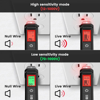 KAIWEETS Non-Contact Voltage Tester with Signal Percentage, Dual Range AC 12V/70V-1000V, Live/Null Wire Detection, LCD Display, Buzzer Alarm, and Wire Breakpoint Finder