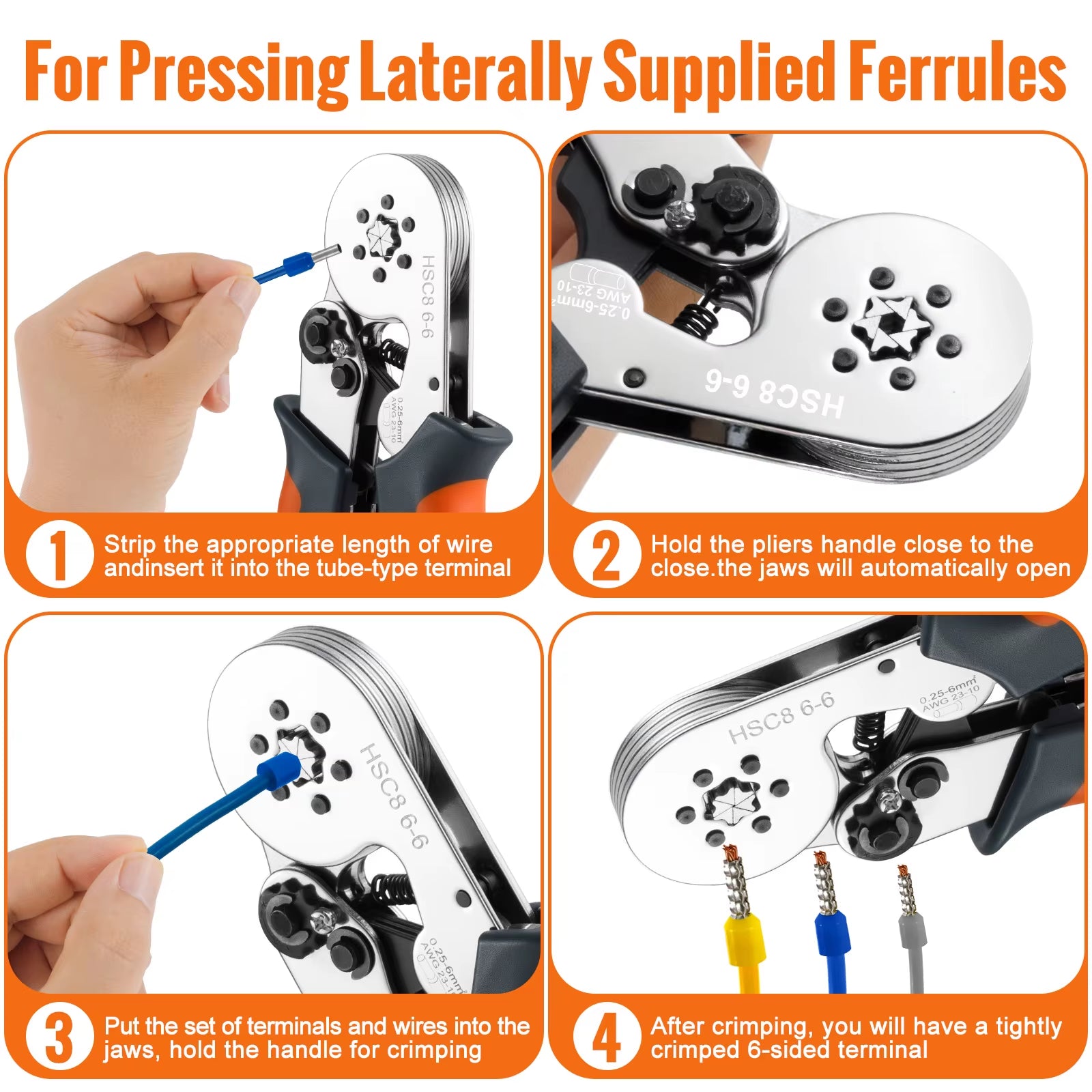 Ferrule Sleeve Terminal Crimping Tool - HSC8 Mini Electrical Pliers for Wire Connection Repair (0.25-10mm² / 0.25-6mm²)