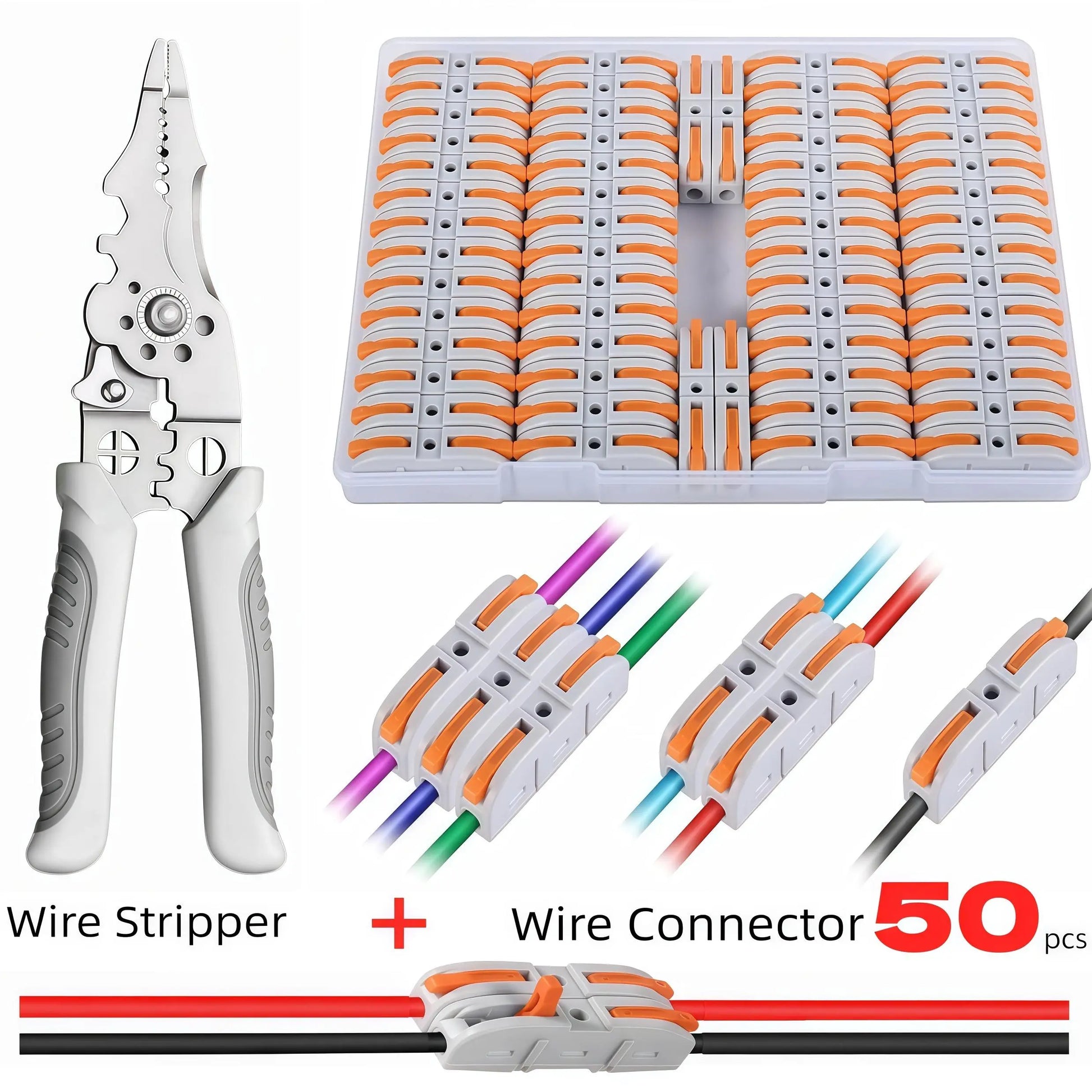 Professional Wire Connection Assortment Kit with Wire Stripper and 50-100 Lever Connectors for 28-12 AWG Wires - Safe and Reliable for Home, Office, and Factory Use, Featuring Durable Connectors and Quick Snap Technology, Includes Butt Splice and Heat Shr