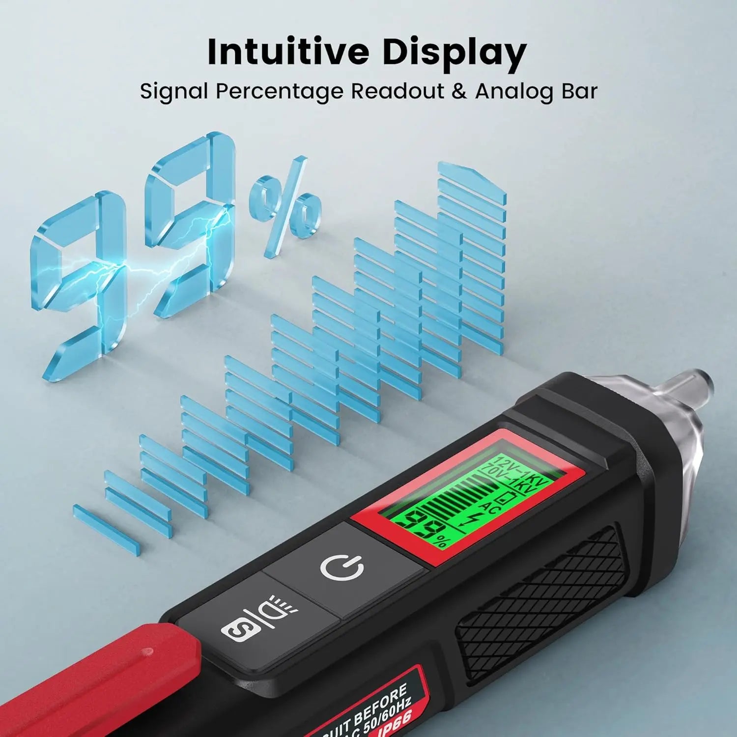 KAIWEETS Non-Contact Voltage Tester with Signal Percentage, Dual Range AC 12V/70V-1000V, Live/Null Wire Detection, LCD Display, Buzzer Alarm, and Wire Breakpoint Finder