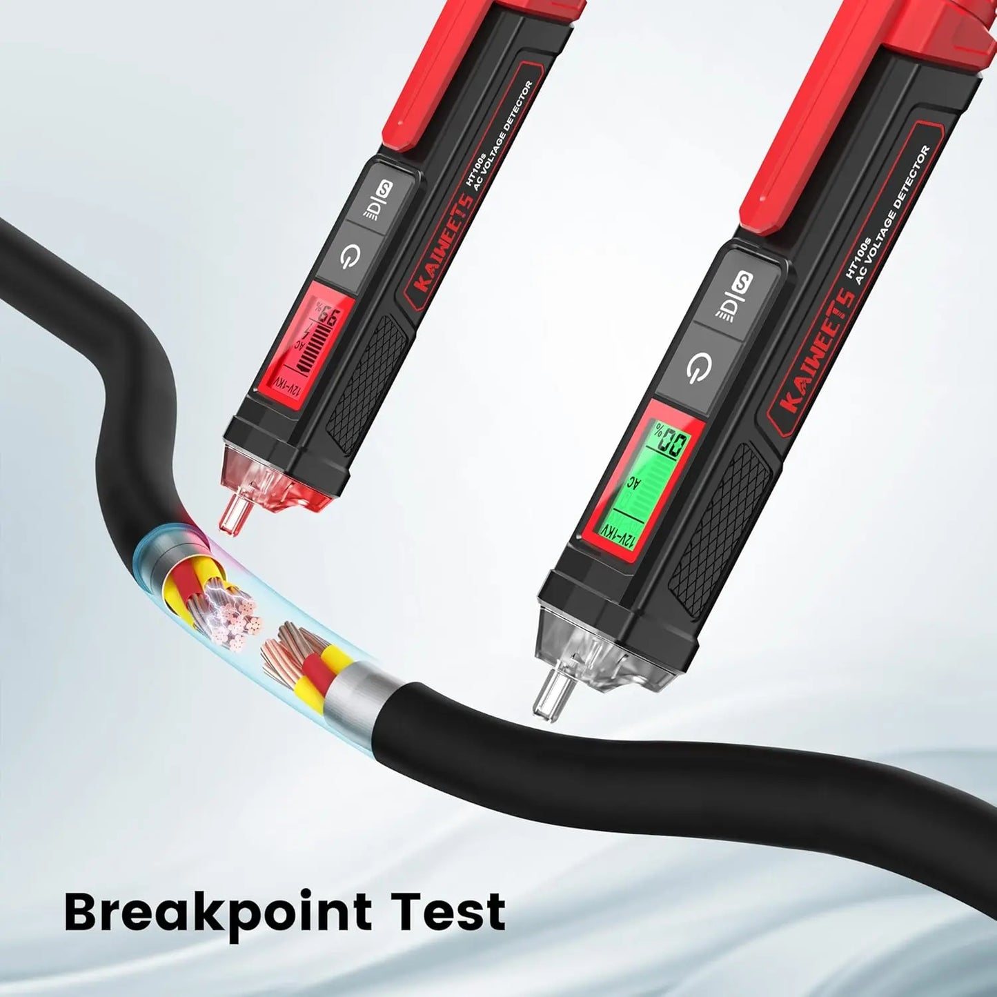 KAIWEETS Non-Contact Voltage Tester with Signal Percentage, Dual Range AC 12V/70V-1000V, Live/Null Wire Detection, LCD Display, Buzzer Alarm, and Wire Breakpoint Finder