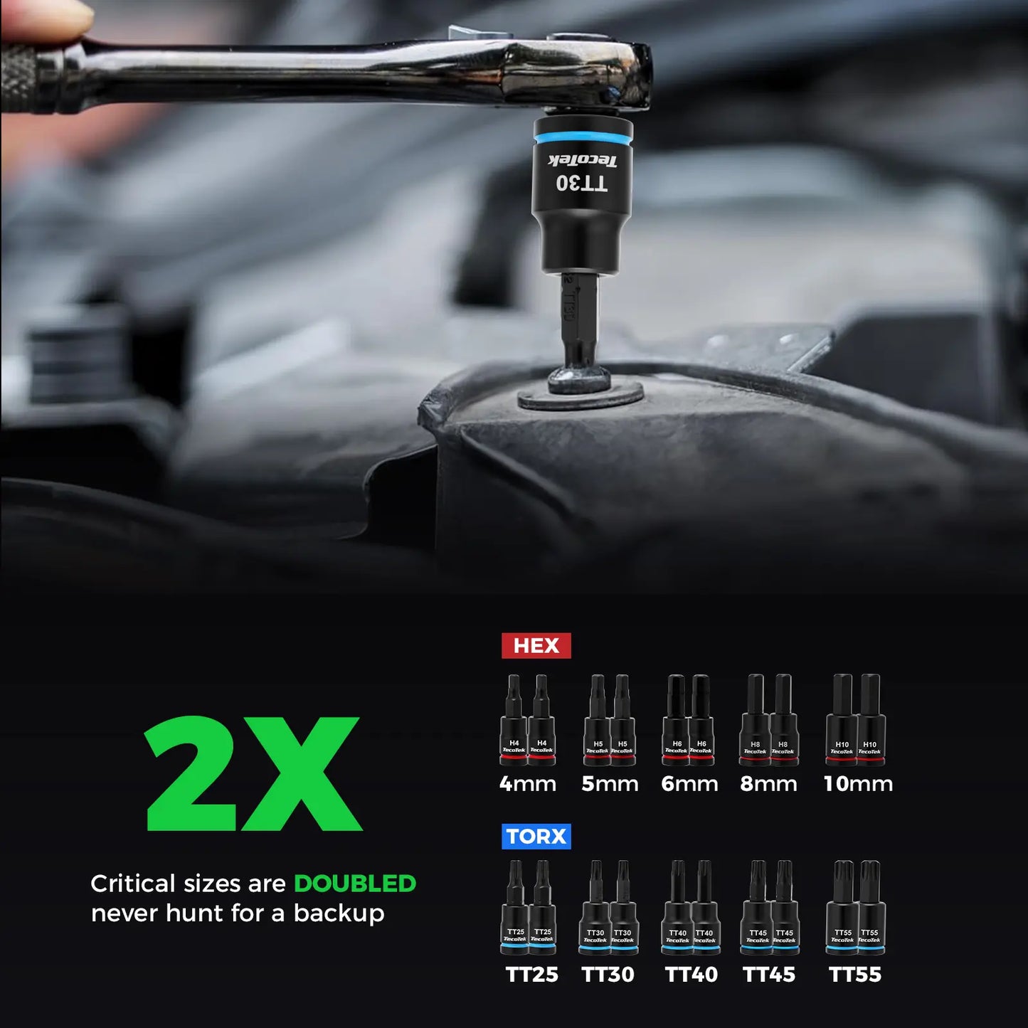 Tecotek 105-Piece Master Allen and Torx Bit Socket Set, Hex and Tamper Proof Torx/E-Torx Bit Set, 1/4", 3/8", and 1/2" Drive, Made from CR-V and S2 Steel, Includes E4 - E24 and TT6-TT70, with Socket/Drill Adapter