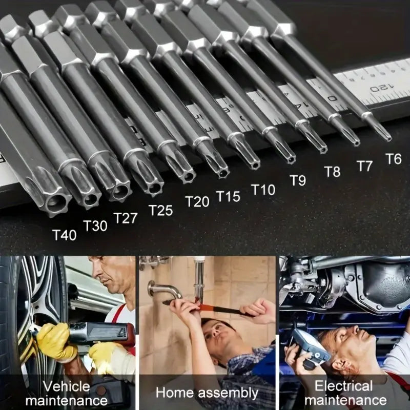S2 Steel Star Security Screwdriver Bit Set with Magnetic Holder for Vehicle Maintenance and Hardware Repair - Durable Hex Shank Driver Kit