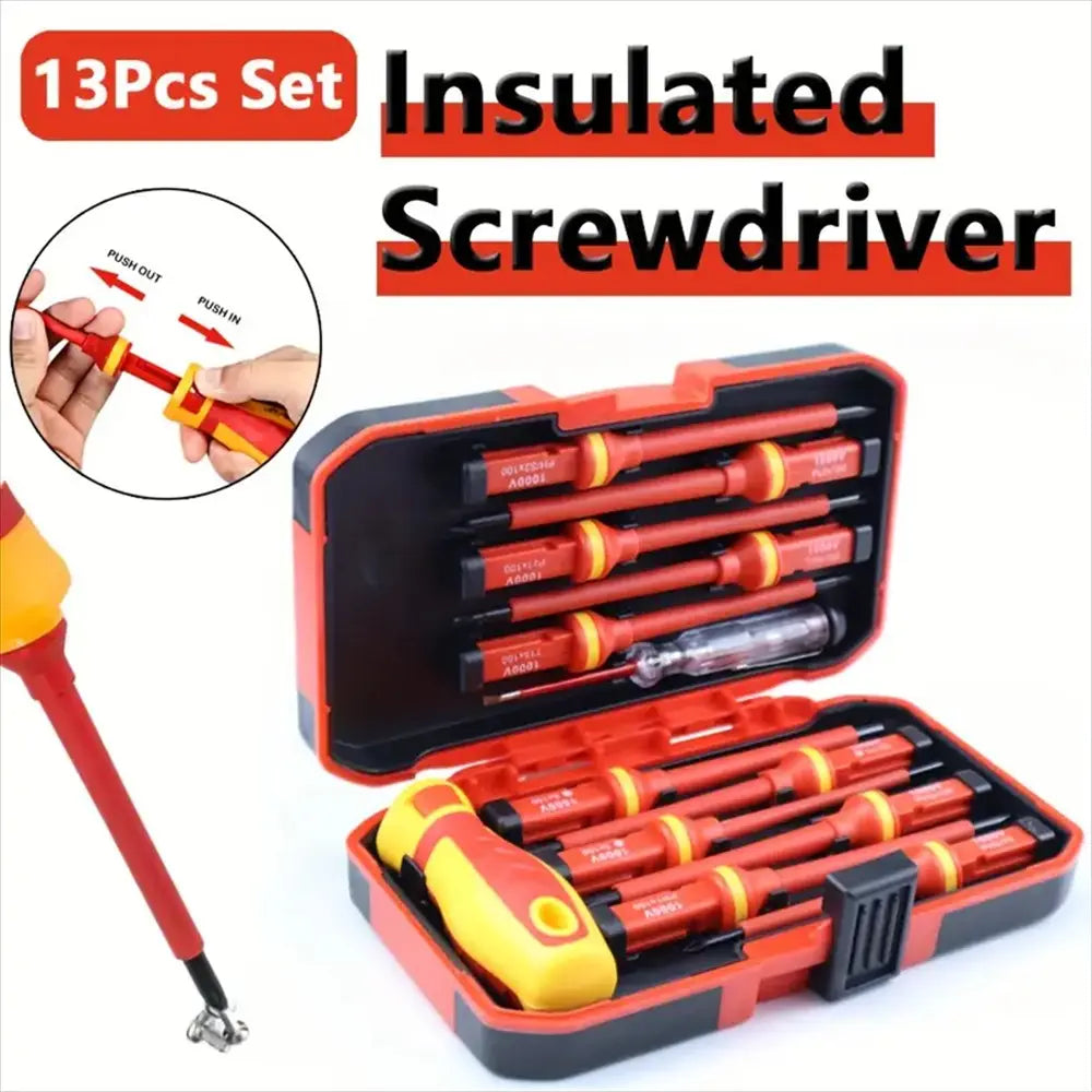 Professional Insulated Screwdriver Set with Durable Handles and Magnetic Tips, Compact Storage for Electrician Tools, High-Quality Electrical Maintenance Kit