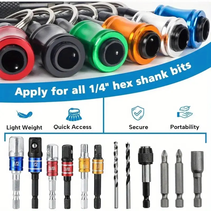 Hex Shank Screwdriver Bit Set - 6/12/18 Pieces with Replaceable Bits, Quick Release Adapter, Durable Tool Accessories for DIY Repair Projects, Includes Color Keychain Rod