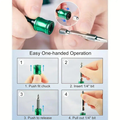 Hex Shank Screwdriver Bit Set - 6/12/18 Pieces with Replaceable Bits, Quick Release Adapter, Durable Tool Accessories for DIY Repair Projects, Includes Color Keychain Rod