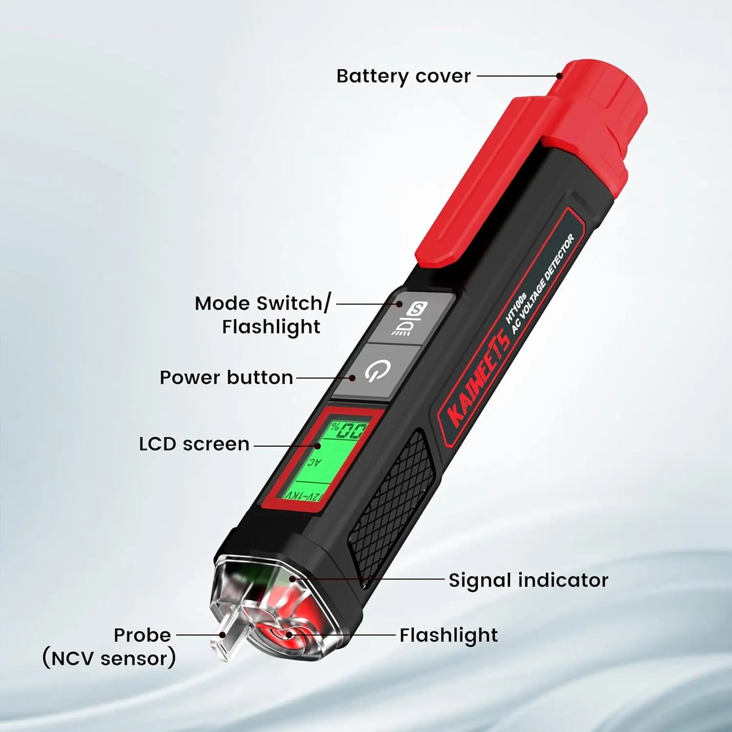 KAIWEETS Non-Contact Voltage Tester with Signal Percentage, Dual Range AC 12V/70V-1000V, Live/Null Wire Detection, LCD Display, Buzzer Alarm, and Wire Breakpoint Finder