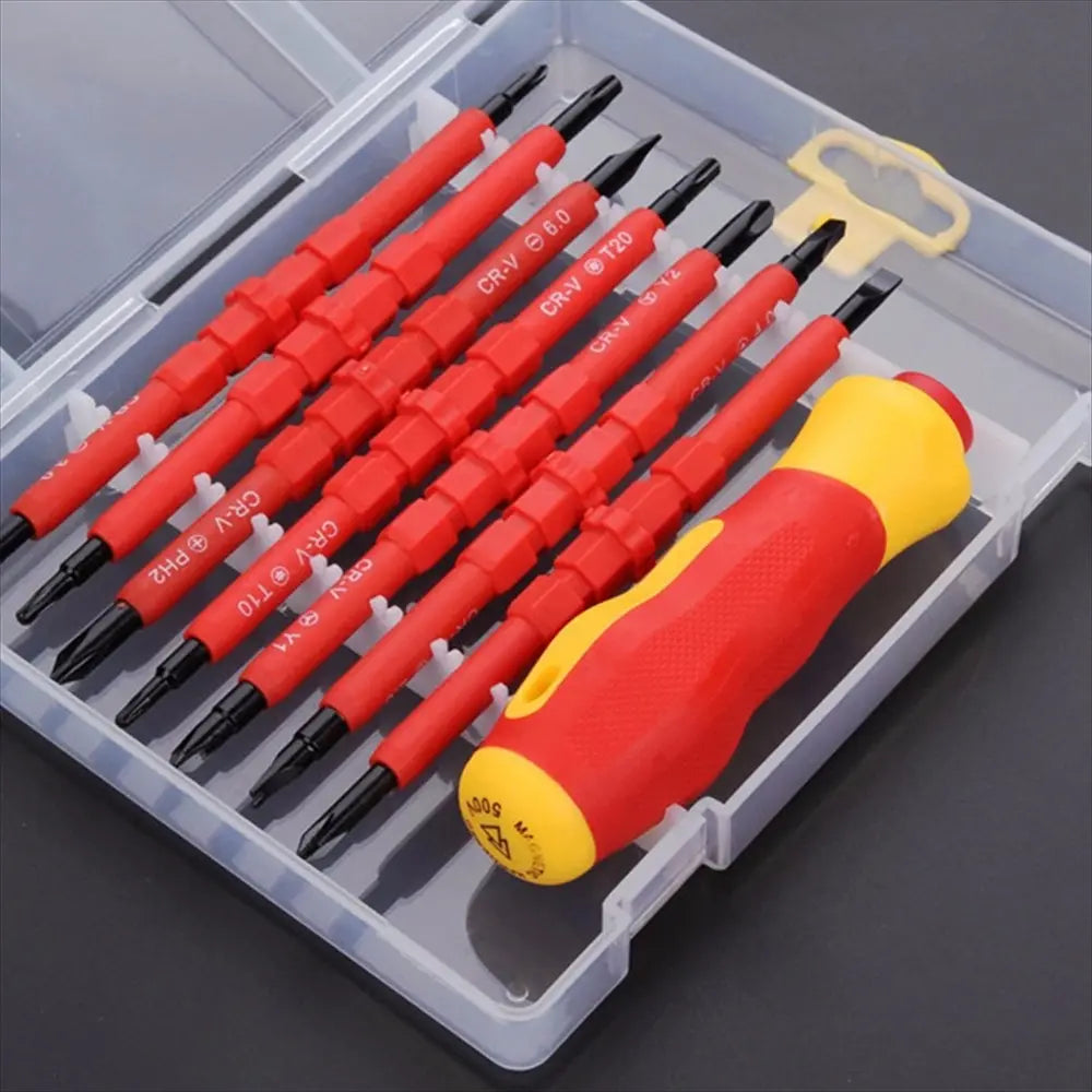 Professional Insulated Screwdriver Set with Durable Handles and Magnetic Tips, Compact Storage for Electrician Tools, High-Quality Electrical Maintenance Kit