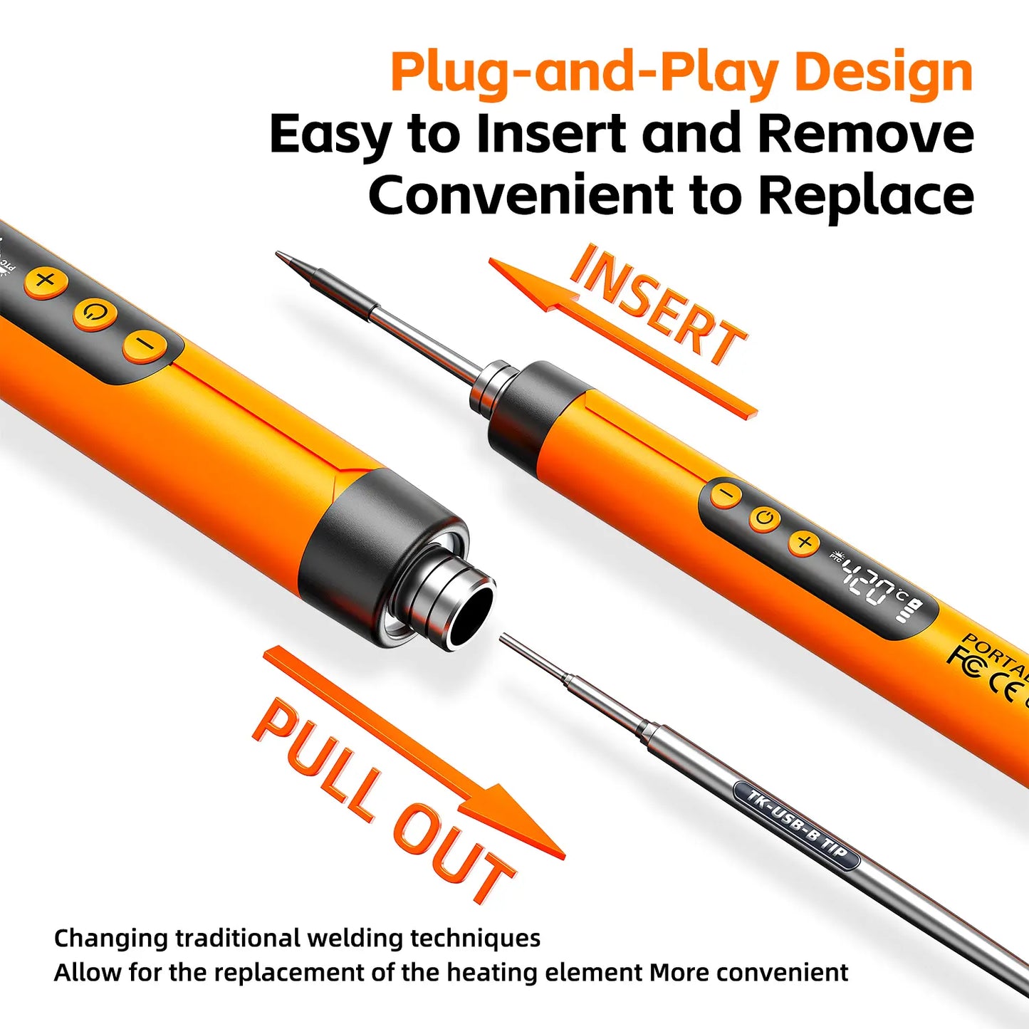 Dual-Use USB and Battery Soldering Iron with Adjustable 3-Speed Temperature and Digital Display, Complete with 3 Soldering Tips