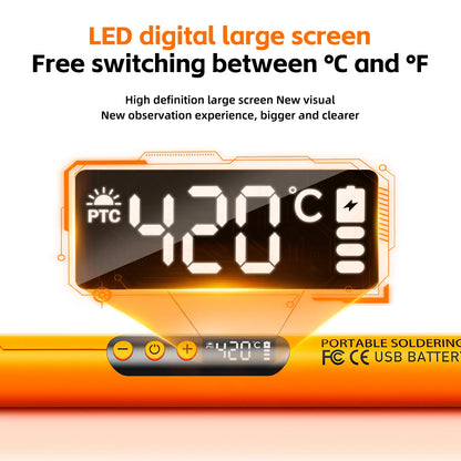 Dual-Use USB and Battery Soldering Iron with Adjustable 3-Speed Temperature and Digital Display, Complete with 3 Soldering Tips